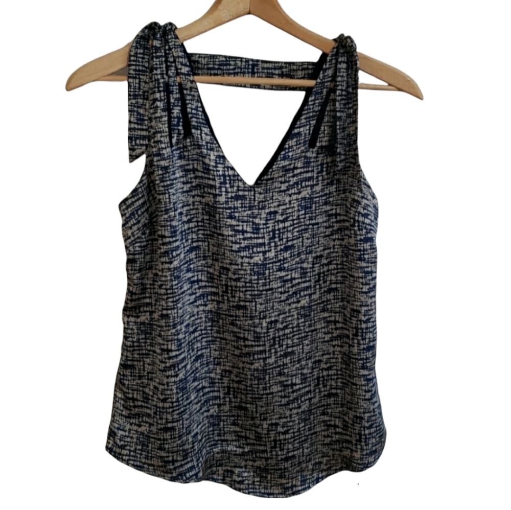 Forever 21 Shoulder Tie Blouse Women's Size Small Navy Blue